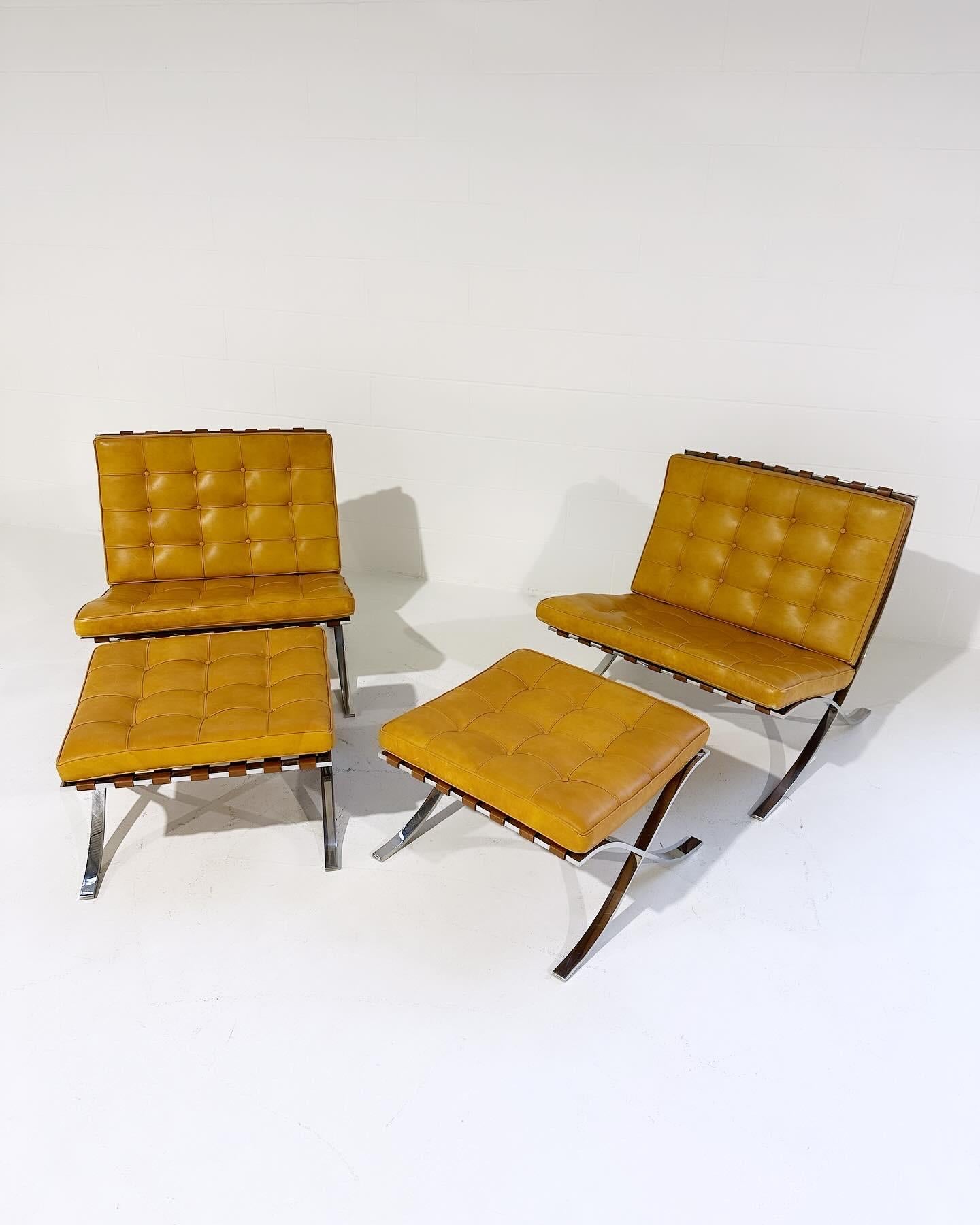 Vintage Gerald R. Griffith Barcelona Chairs and Ottomans, Set of 4 en vente 3