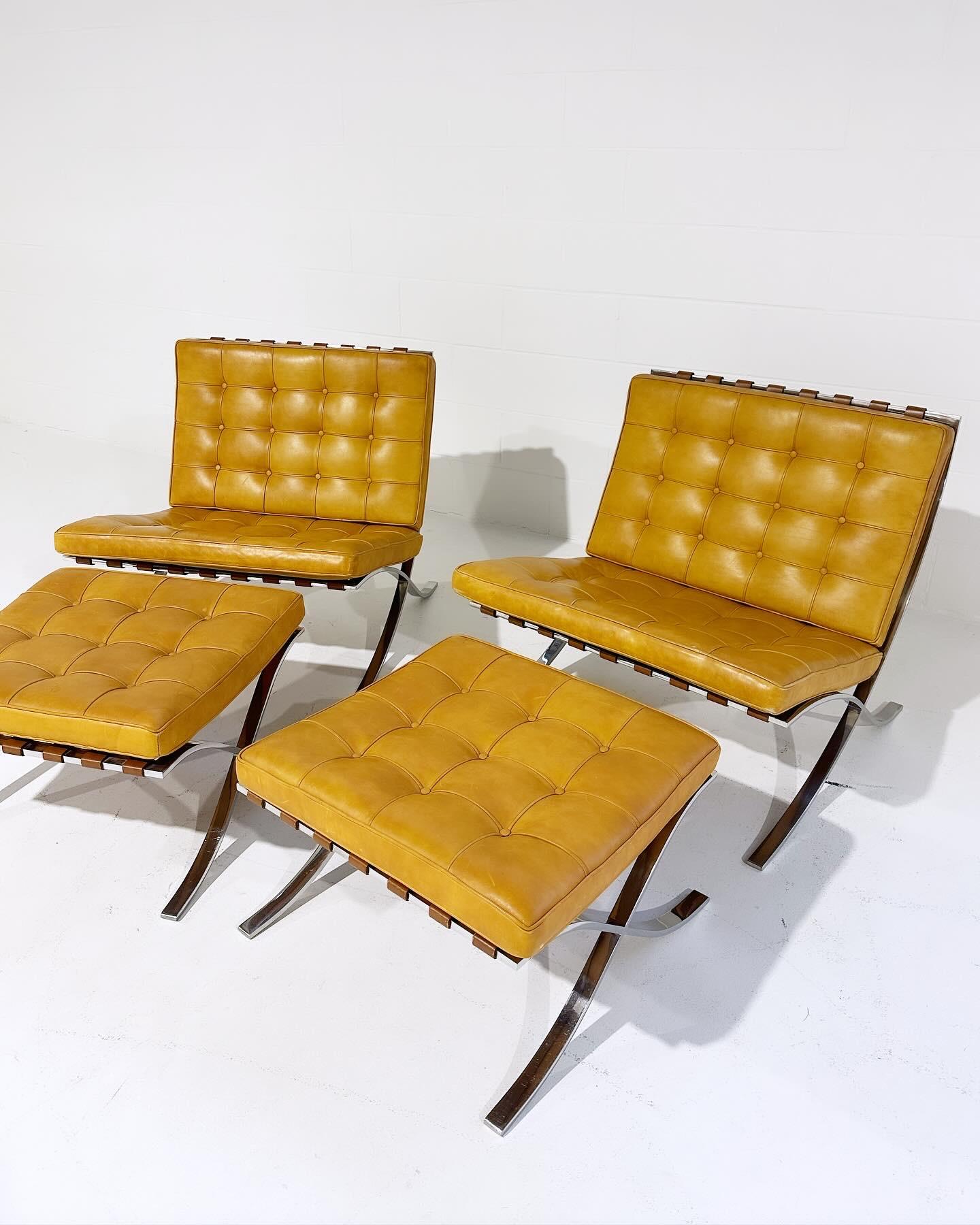 American Vintage Gerald R. Griffith Barcelona Chairs and Ottomans, Set of 4 For Sale