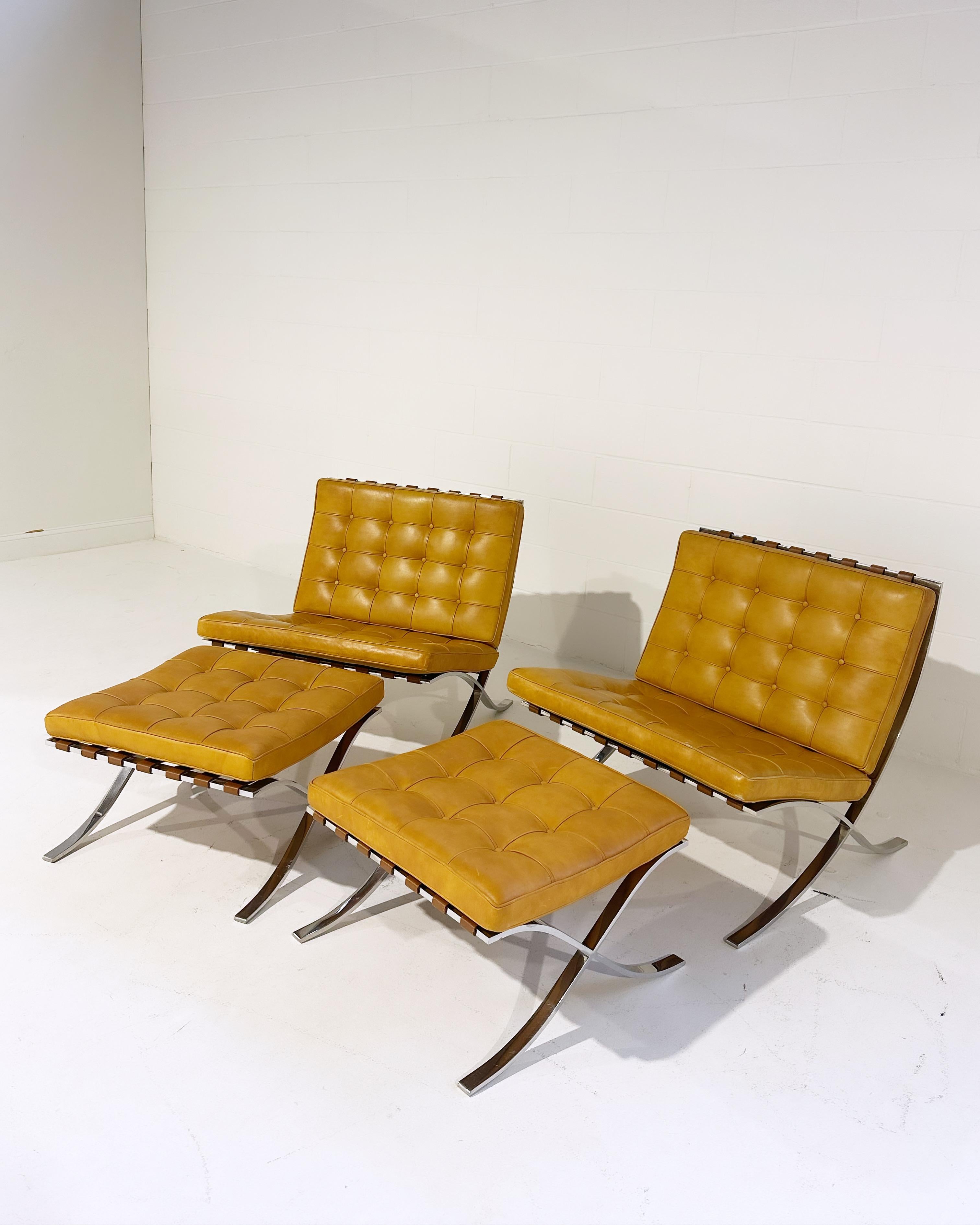 Stainless Steel Vintage Gerald R. Griffith Barcelona Chairs and Ottomans, Set of 4 For Sale