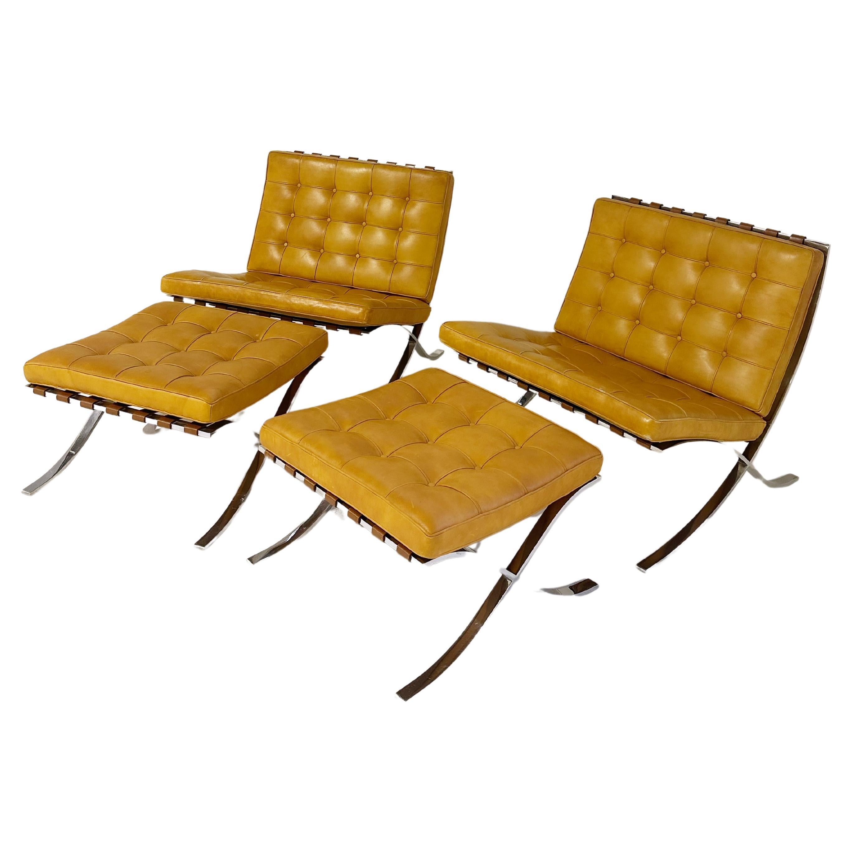 Vintage Gerald R. Griffith Barcelona Chairs and Ottomans, Set of 4 en vente