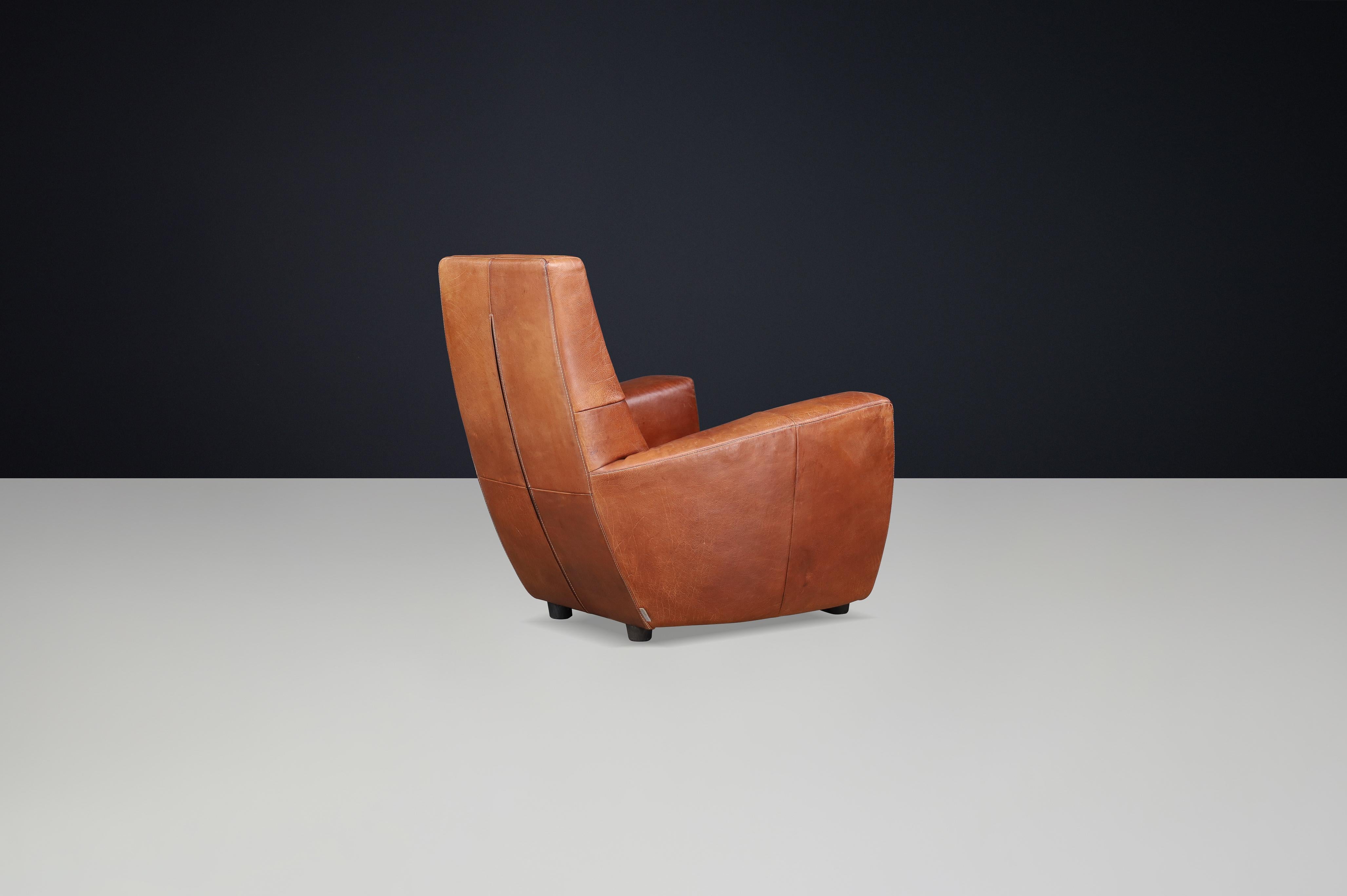 Pelle Sedia da salotto in pelle Gerard Van Den Berg d'epoca, Paesi Bassi, anni '70 in vendita