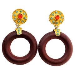 Vintage GERARD YOSCA gold Etruscan wood rhinestone designer runway clip on earri
