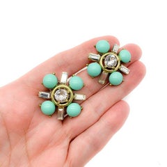 Vintage Gerard Yosca Turquoise & Crystal Earrings 1990Ss