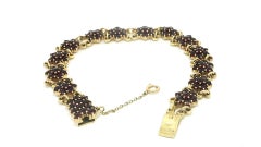 Vintage German 14k Yellow Gold Bohemian Garnet Cluster Flower Link Bracelet