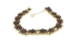 Vintage German 14k Yellow Gold Bohemian Garnet Cluster Flower Link Bracelet