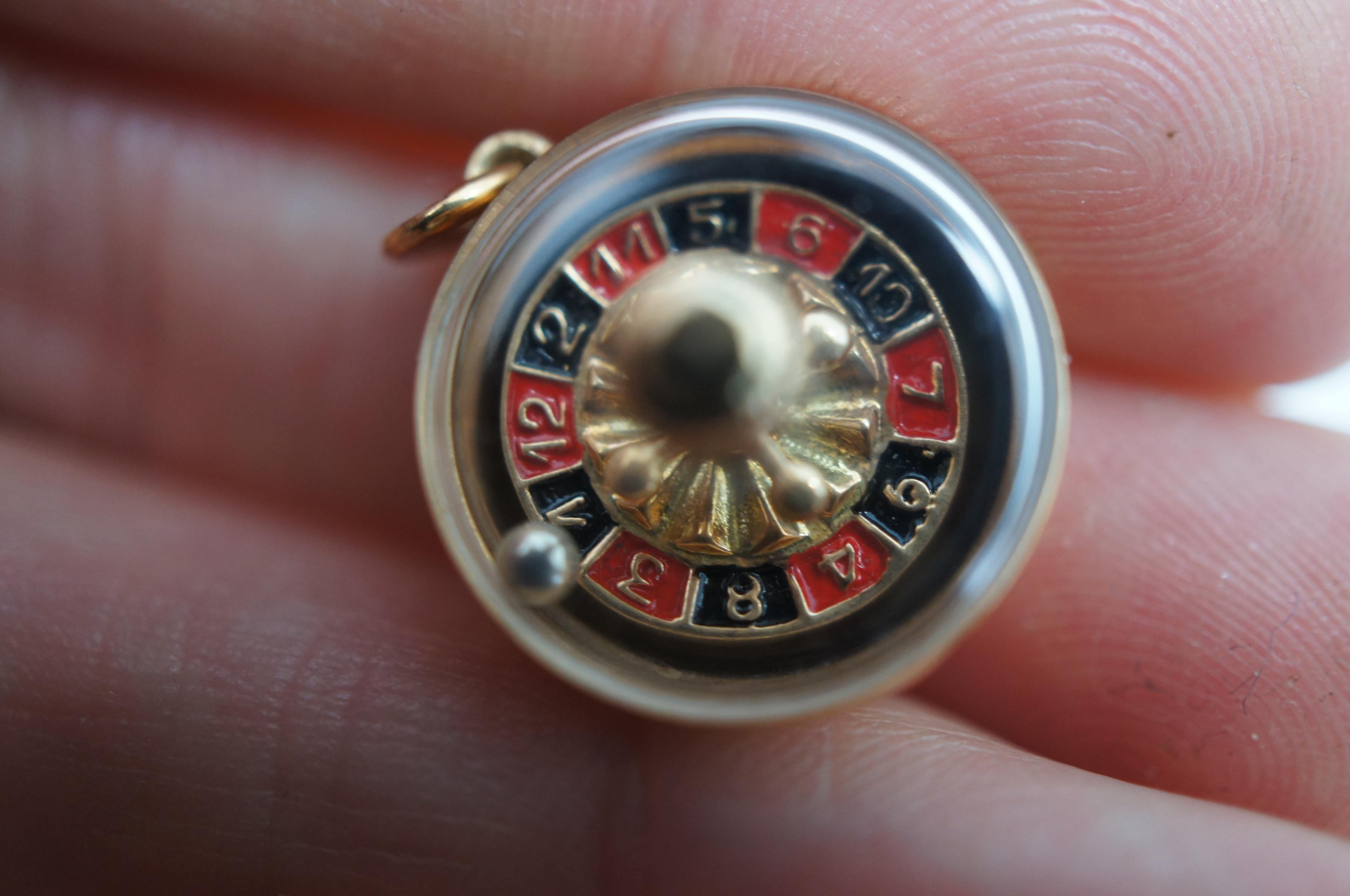 Vintage German 14K Yellow Gold Casino Roulette Wheel Pendant Charm Spinning Ball 1