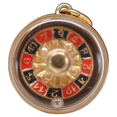 Vintage German 14K Yellow Gold Casino Roulette Wheel Pendant Charm Spinning Ball