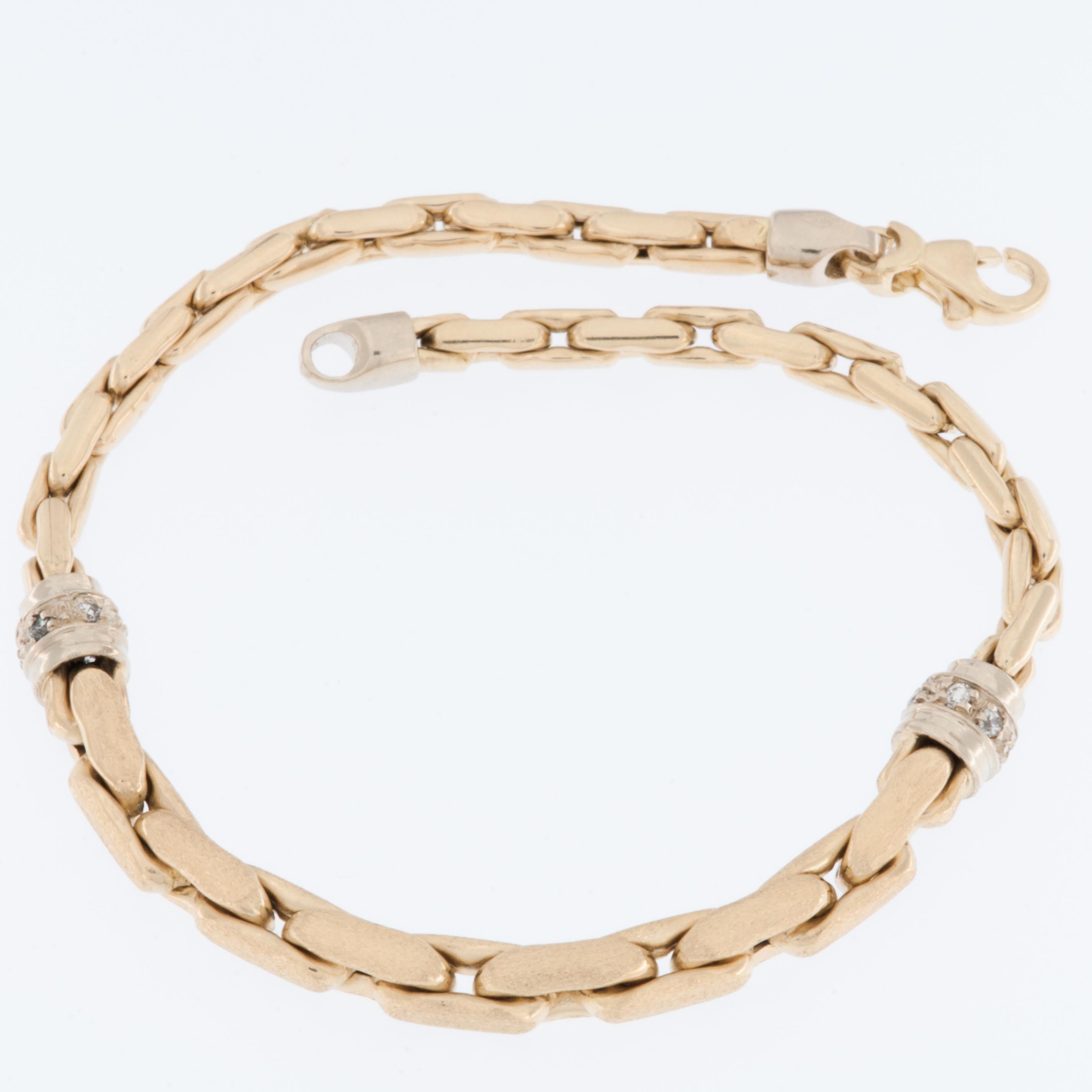 Artisan Vintage German 14kt Yellow and White Gold Bracelet with Diamonds For Sale