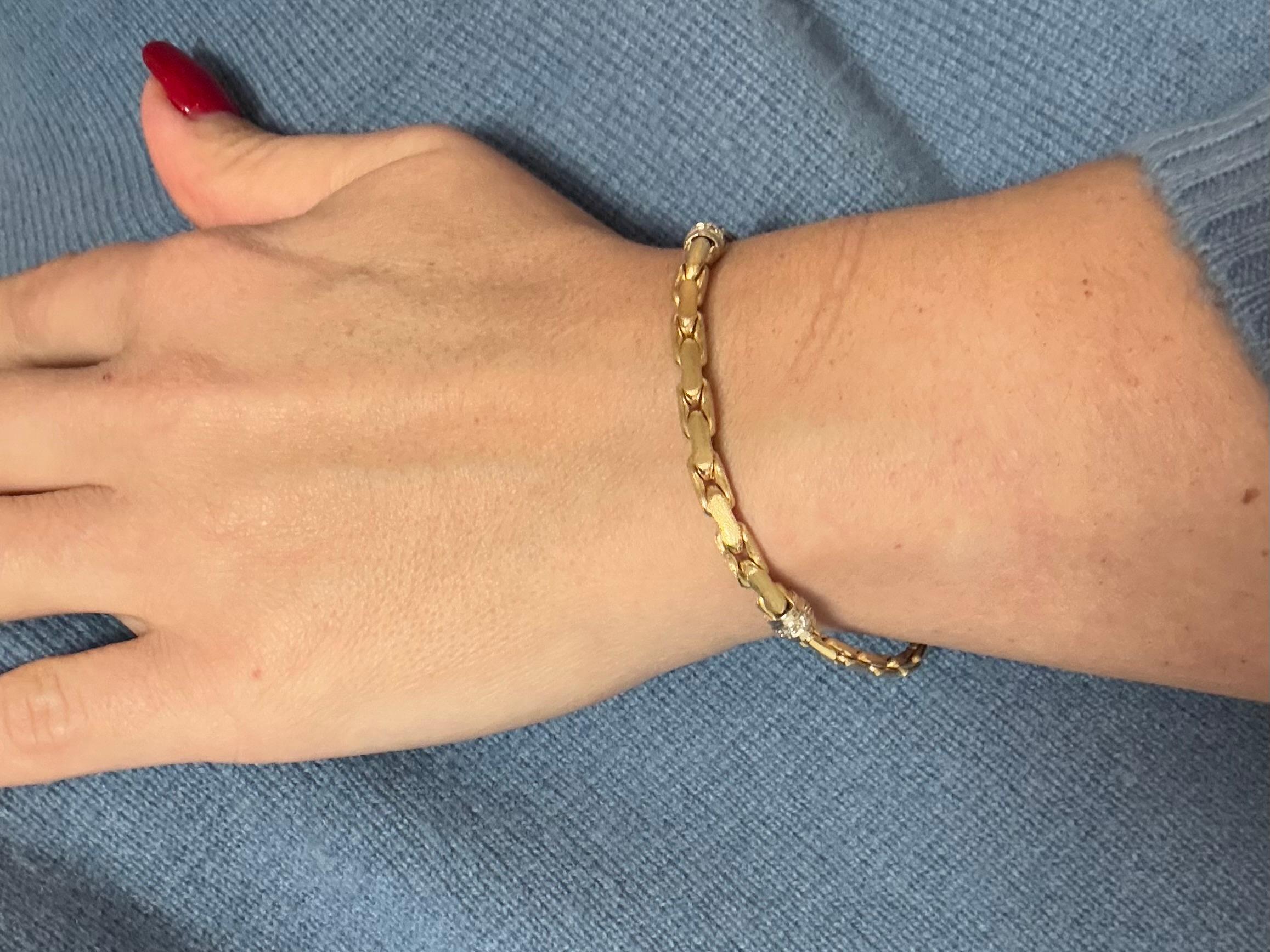 Women's or Men's Vintage German 14kt Yellow and White Gold Bracelet with Diamonds For Sale