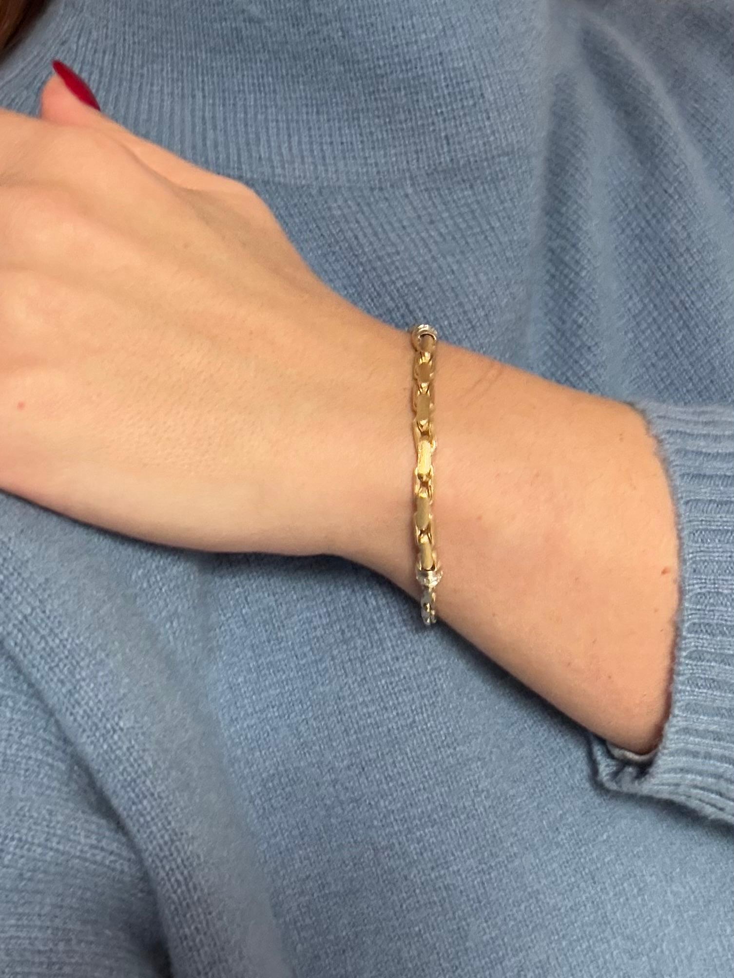 Vintage German 14kt Yellow and White Gold Bracelet with Diamonds For Sale 1