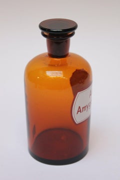 Vintage German Amber Glass "Aqua Amygdalae Amarae" Apothecary Bottle