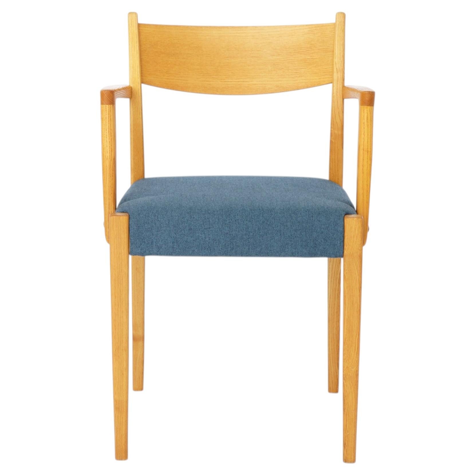 Vintage German Armchair 1960s, Mid Century Beechwood Chair with Blue Upholstery