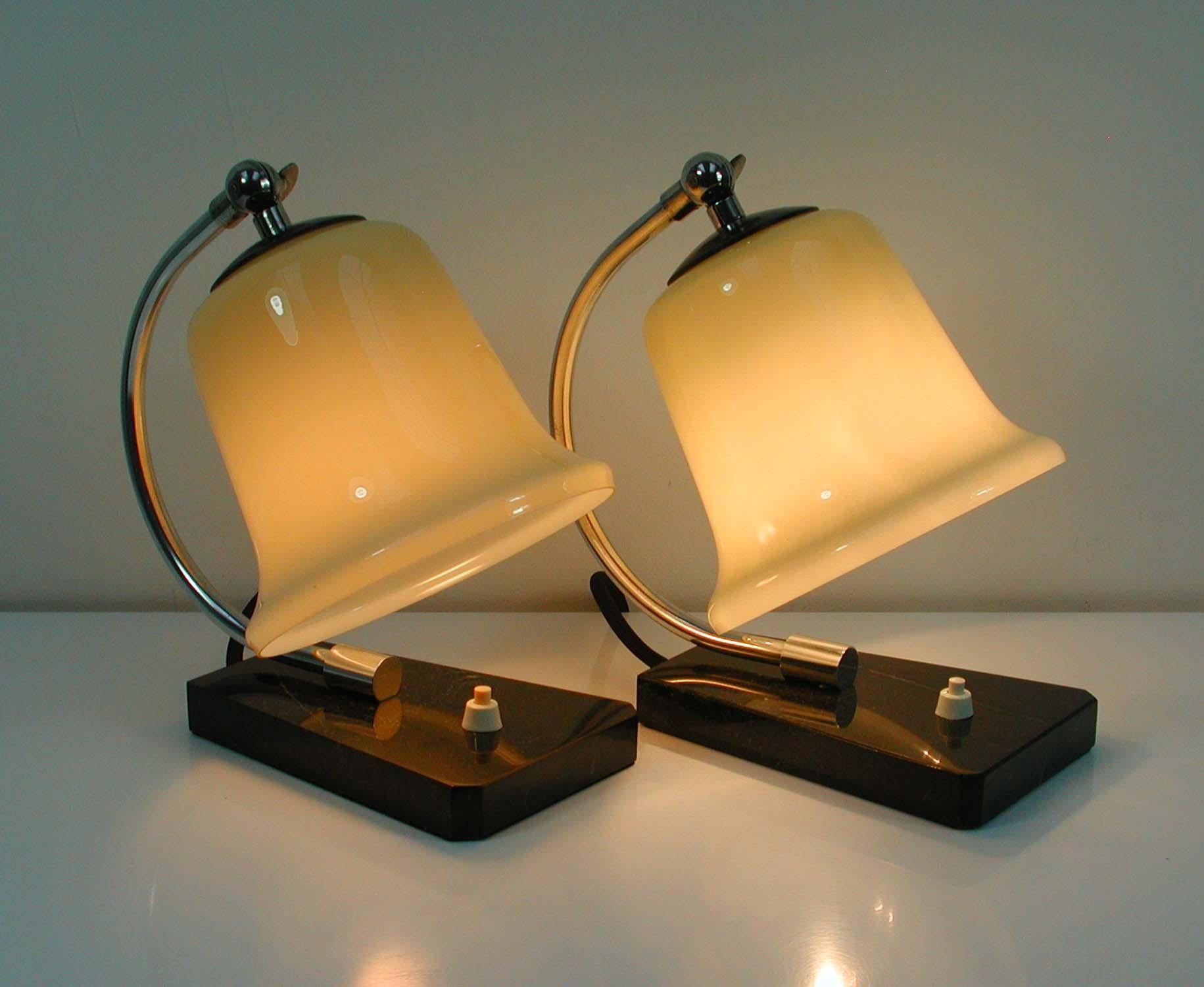 Vintage German Art Deco Bauhaus Marble, Chrome and Glass Table Lamps, 1930s 5
