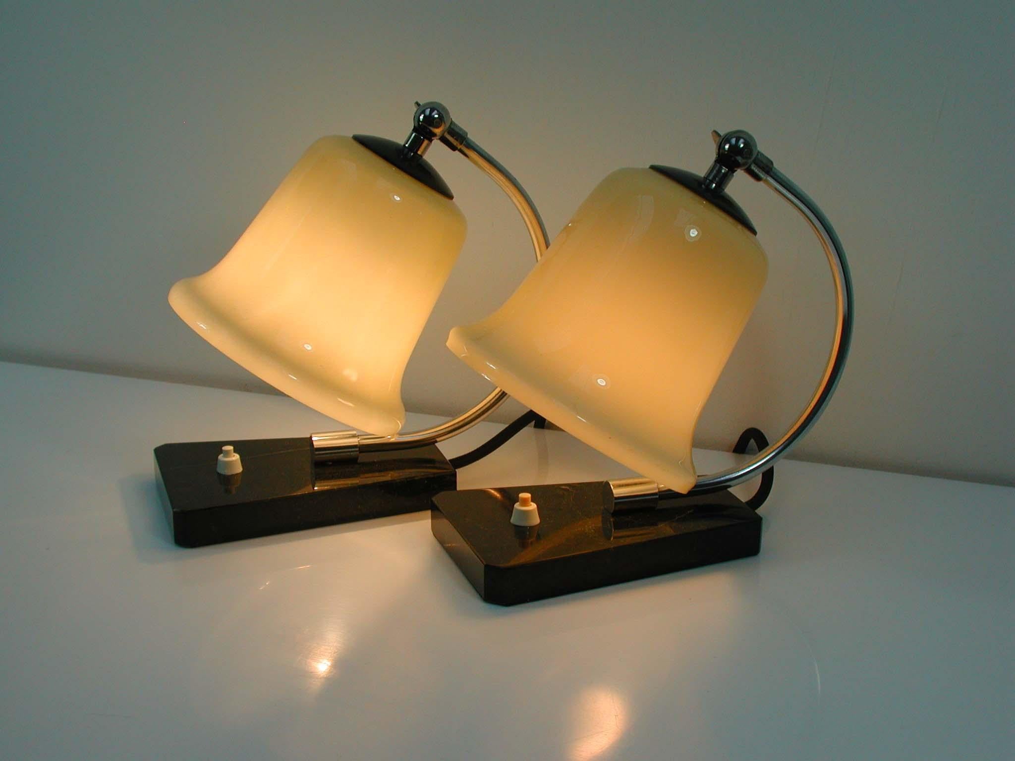 Vintage German Art Deco Bauhaus Marble, Chrome and Glass Table Lamps, 1930s 6