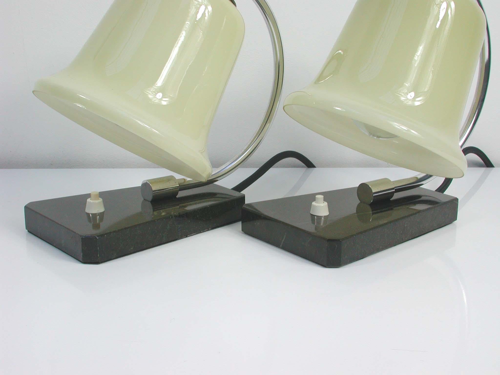 Mid-20th Century Vintage German Art Deco Bauhaus Marble, Chrome and Glass Table Lamps, 1930s
