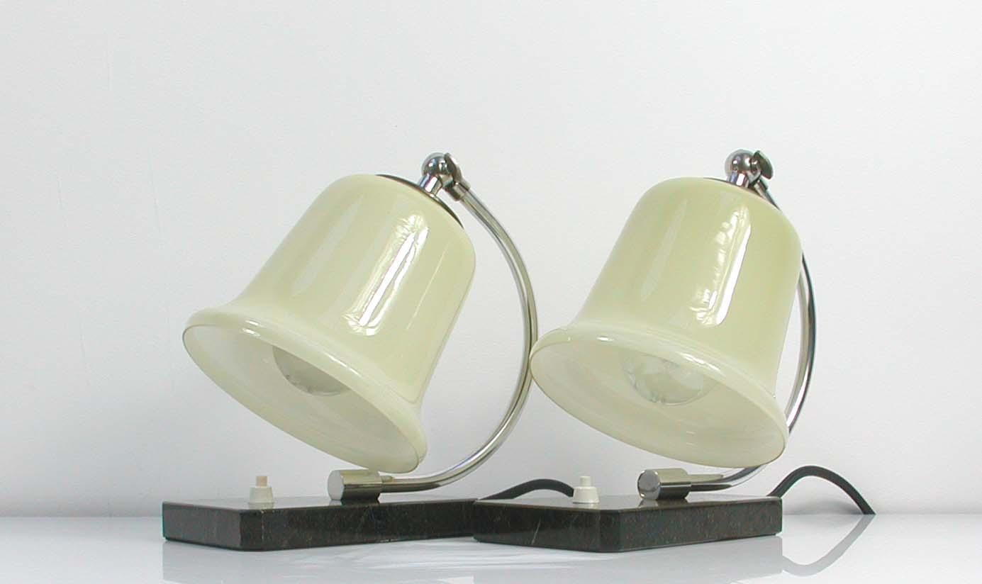 Vintage German Art Deco Bauhaus Marble, Chrome and Glass Table Lamps, 1930s 2