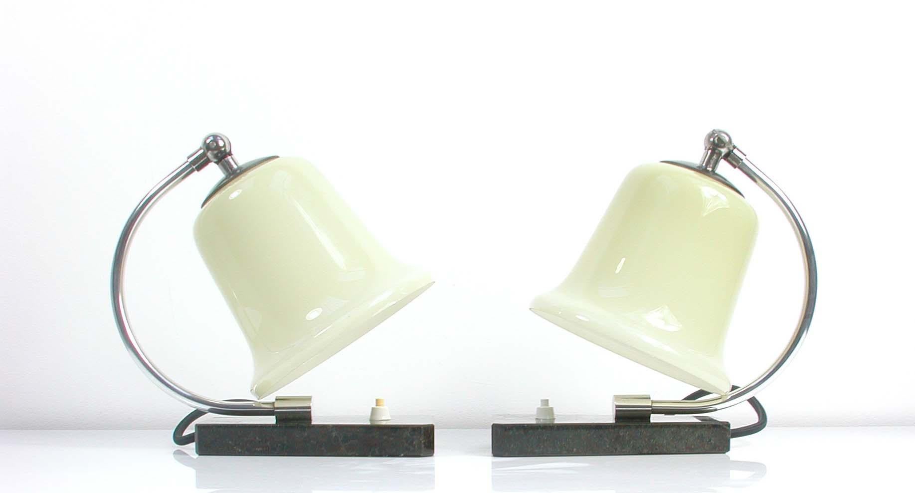 Vintage German Art Deco Bauhaus Marble, Chrome and Glass Table Lamps, 1930s 3