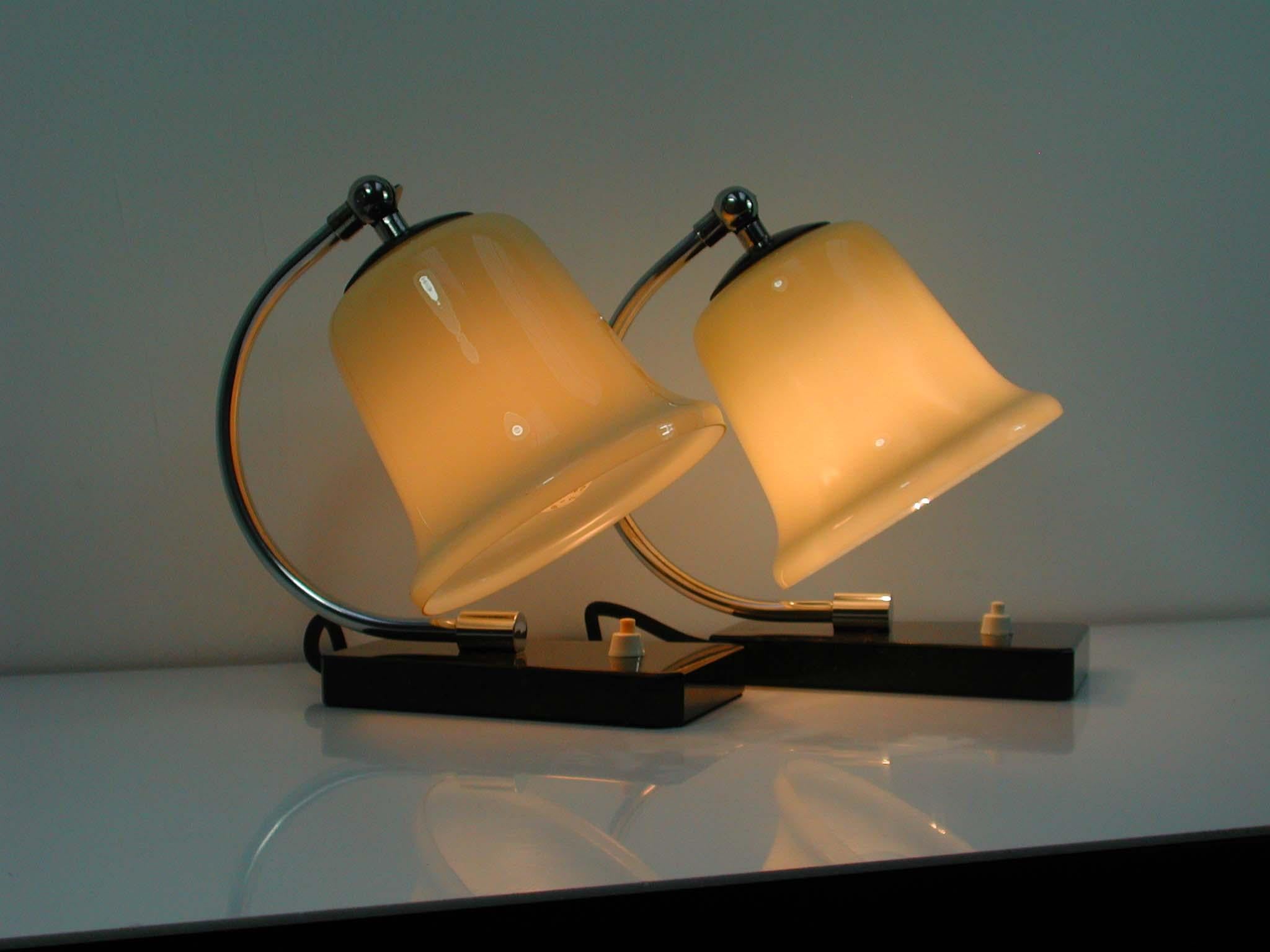 Vintage German Art Deco Bauhaus Marble, Chrome and Glass Table Lamps, 1930s 4