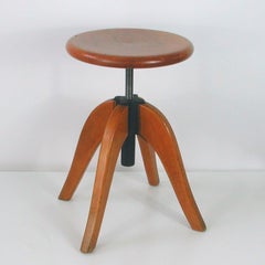 Vintage German Bauhaus Industrial Beechwood Architects Stool, 1930s