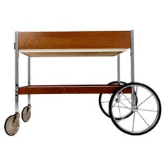 Vintage German BauHaus trolley bar cart in Teak & Chrome with drawer , 1960s