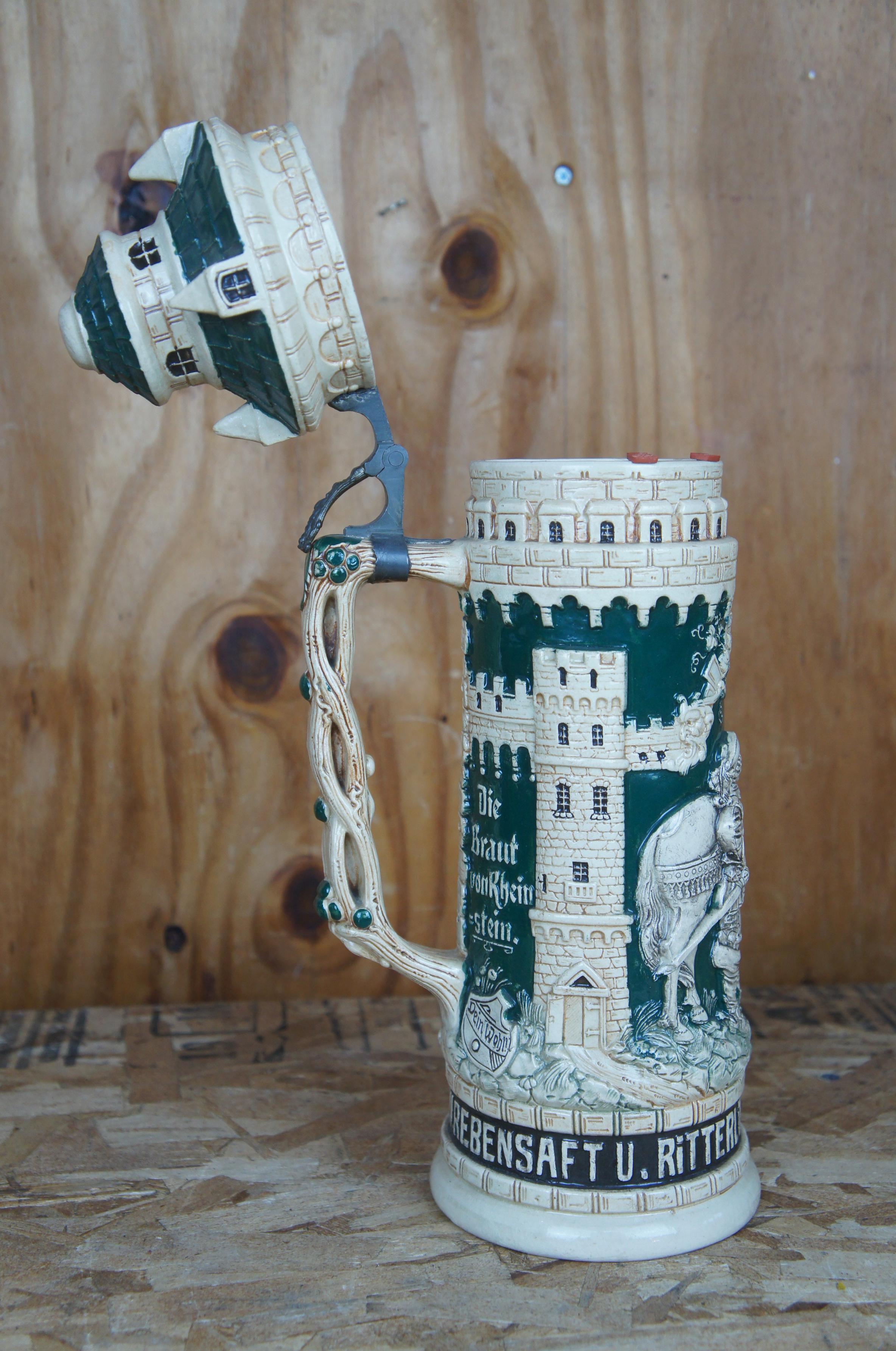 Vintage German Bavarian Bride of Rheinstein Castle Beer Stein Lidded Tankard In Good Condition In Dayton, OH