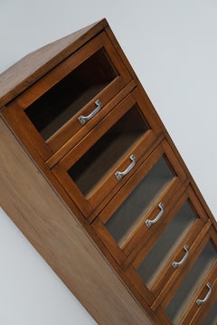 Vintage German Beech / Oak Haberdashery Shop Cabinet / Vitrine, 1950s