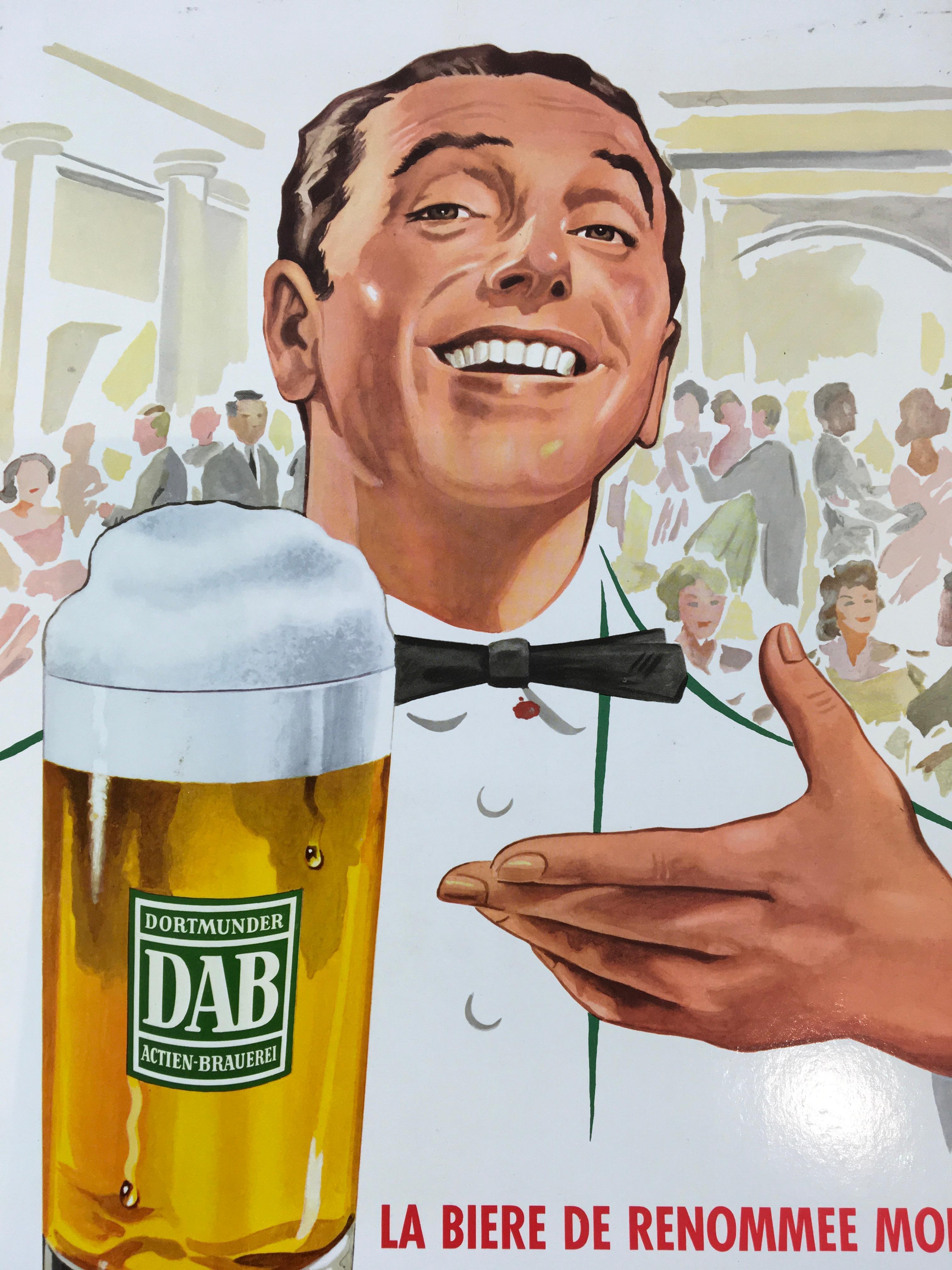Allemand Panneau de bière allemand vintage avec serveur  en vente