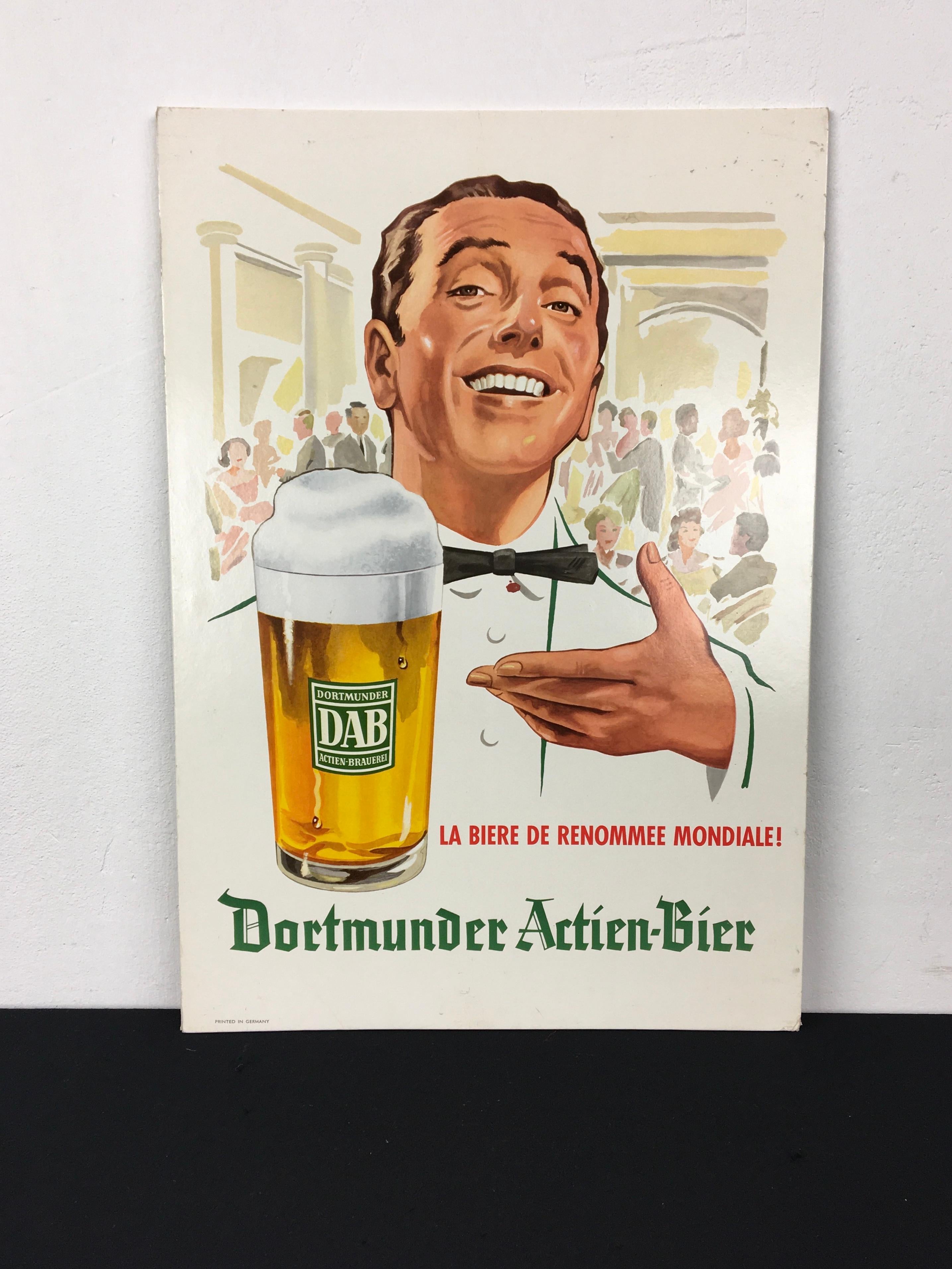 Panneau de bière allemand vintage avec serveur  en vente 1