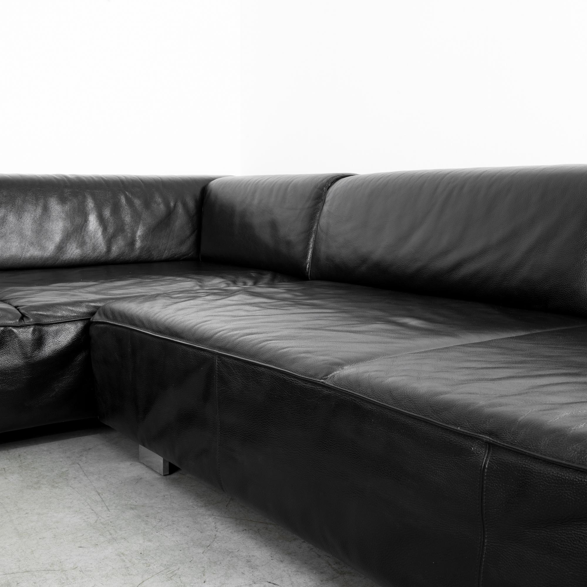 Vintage German Black Leather Corner Sofa by Brühl & Sippold 4