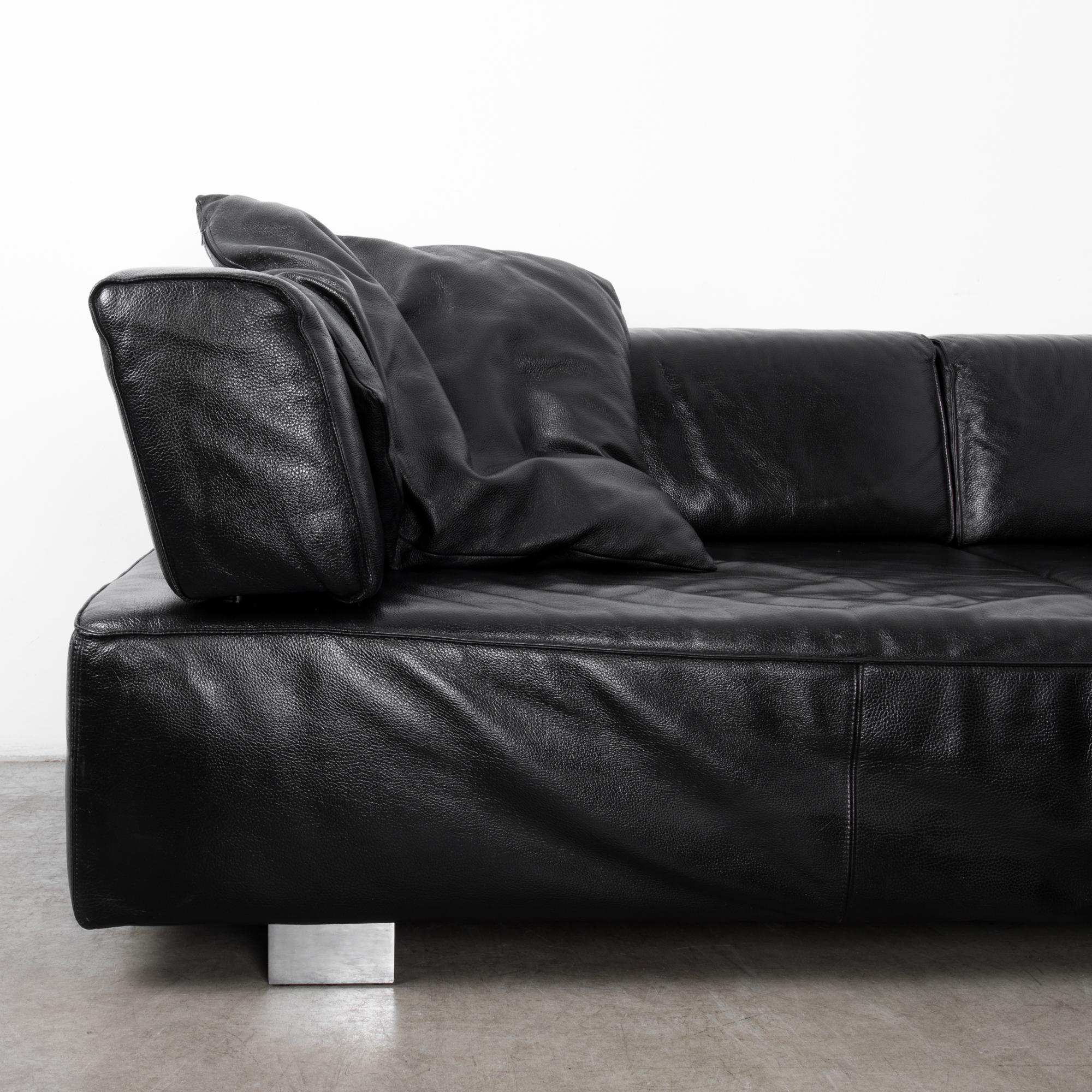 Minimalist Vintage German Black Leather Corner Sofa by Brühl & Sippold