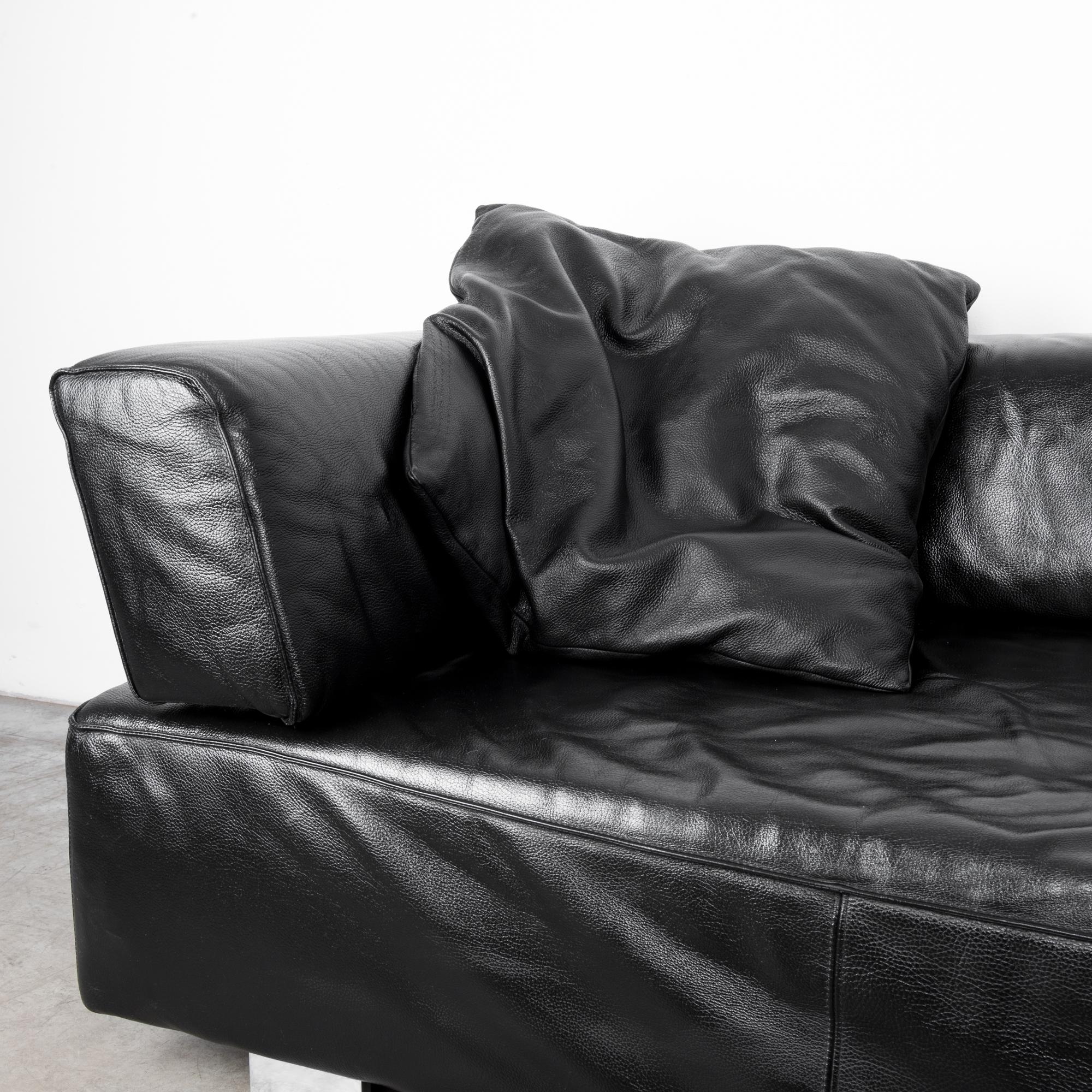 Vintage German Black Leather Corner Sofa by Brühl & Sippold 1