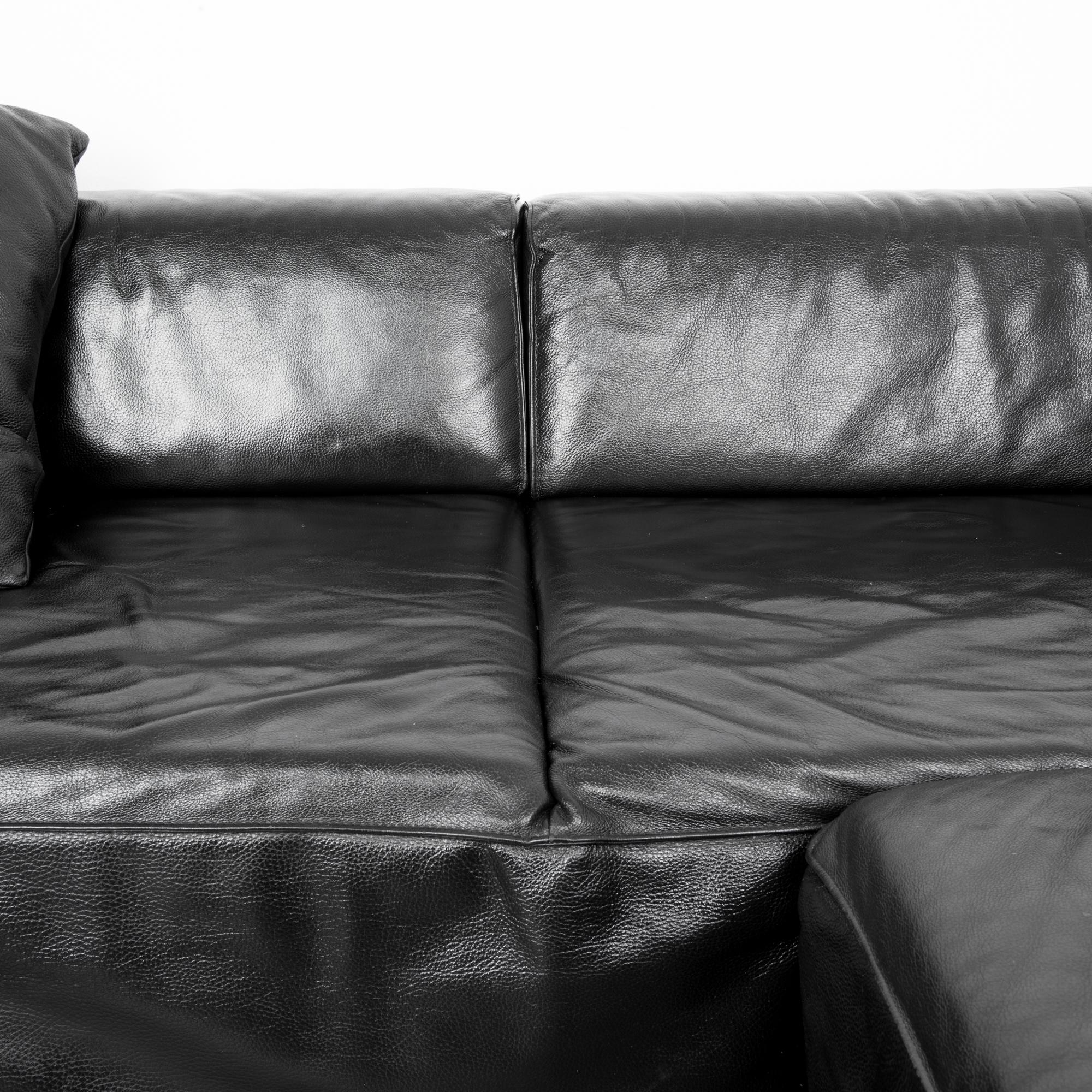 Vintage German Black Leather Corner Sofa by Brühl & Sippold 2