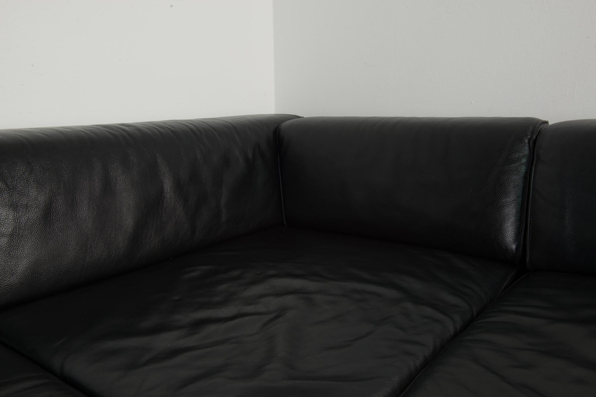 Vintage German Black Leather Corner Sofa by Brühl & Sippold 3