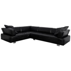 Vintage German Black Leather Corner Sofa by Brühl & Sippold