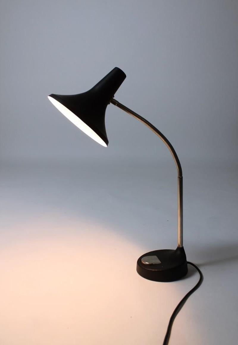Mid-Century Modern Vintage German Black Metal Gooseneck Desk Lamp from Hillebrand Lighting