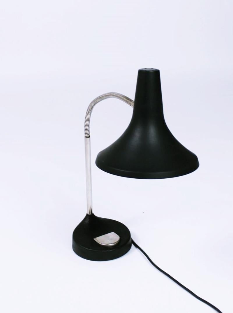 Late 20th Century Vintage German Black Metal Gooseneck Desk Lamp from Hillebrand Lighting