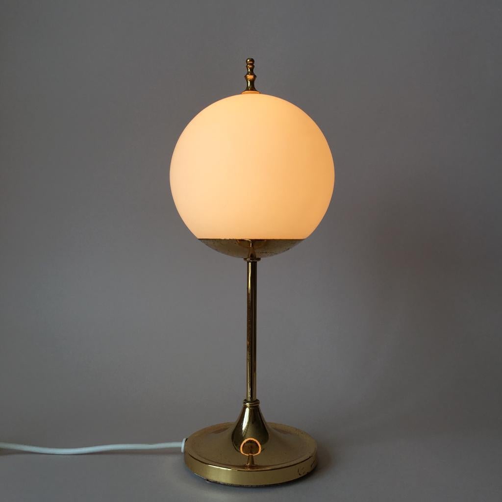 Vintage German Brass and Opaline Glass Table Lamp In Good Condition In Riga, Latvia