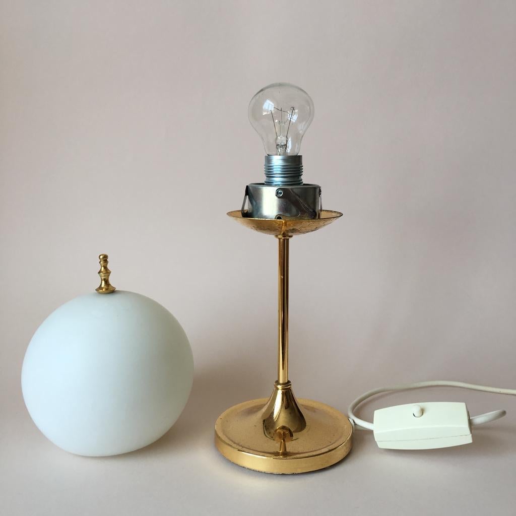 Vintage German Brass and Opaline Glass Table Lamp 1