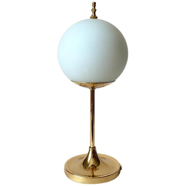 Vintage German Brass and Opaline Glass Table Lamp