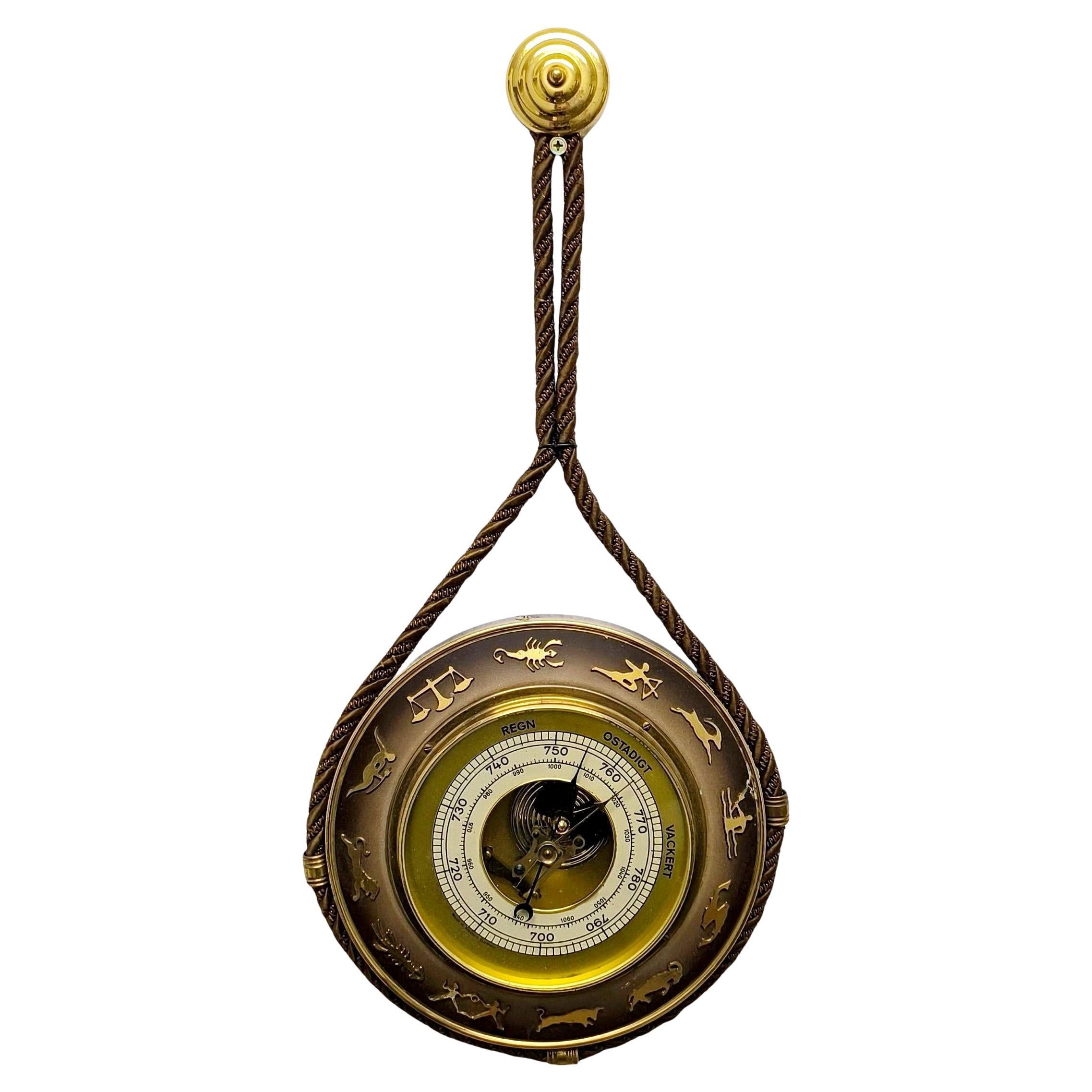 Vintage German Brass Barometer with Zodiac Symbols, Mid-20th Century