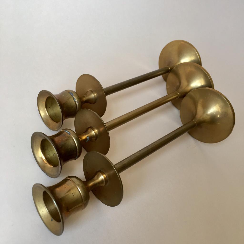 Hollywood Regency Vintage German Brass Candleholders, Set of 6 For Sale