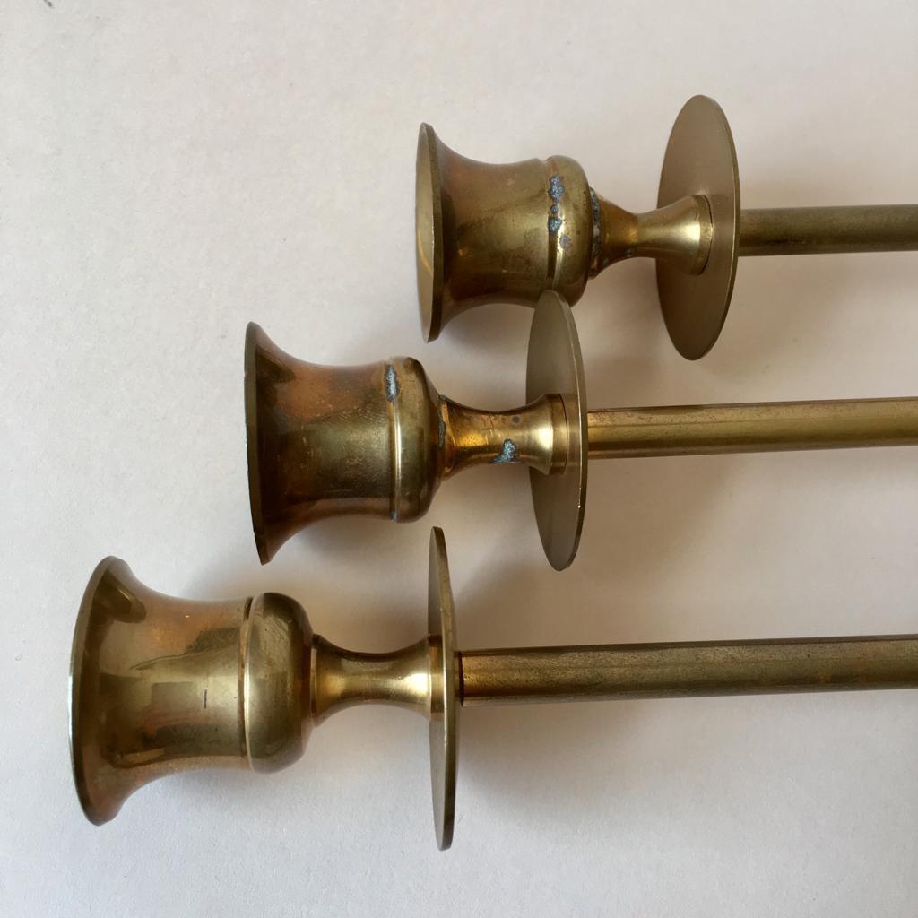 Vintage German Brass Candleholders, Set of 6 In Good Condition For Sale In Riga, Latvia