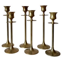 Vintage German Brass Candleholders, Set of 6