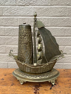 Vintage German Brass Sailing Ship Nightlight Lamp