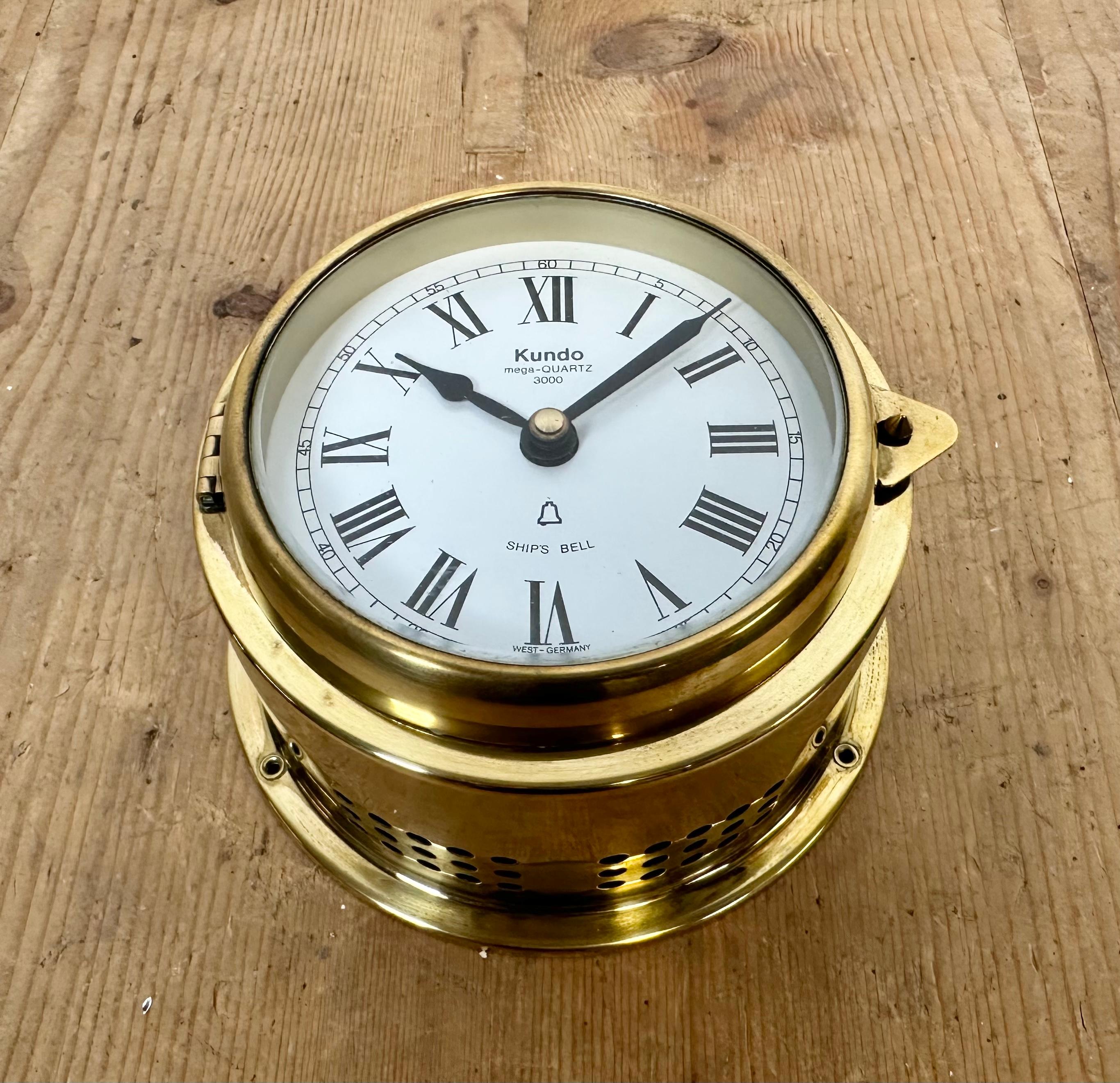 Industrial Vintage German Brass Ship Clock from Kundo, 1970s For Sale
