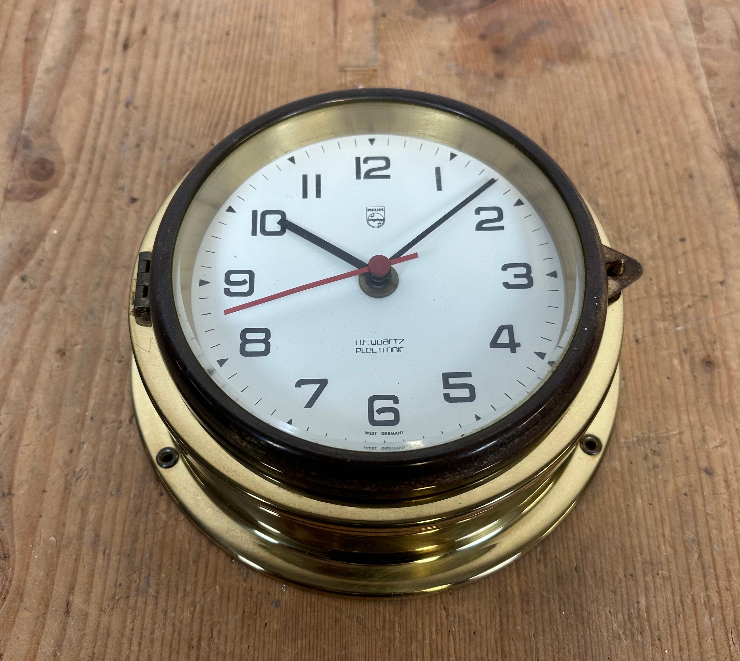Late 20th Century Vintage German Brass Ship Clock from Philips, 1970s For Sale