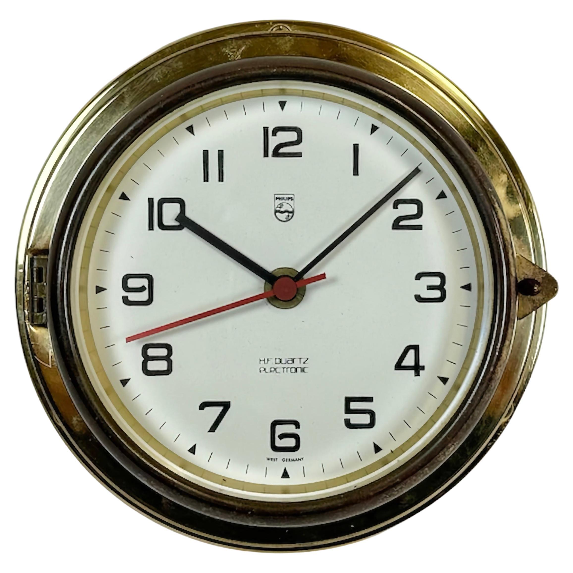 Vintage German Brass Ship Clock from Philips, 1970s For Sale