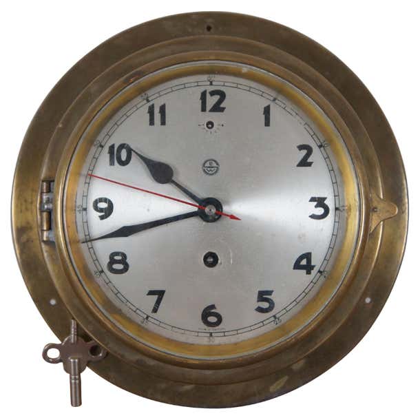 Vintage German Brass Ships Porthole Nautical Boat Wall Clock Mechanical ...