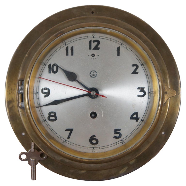 Vintage German Brass Ships Porthole Nautical Boat Wall Clock Mechanical  Movement For Sale at 1stDibs