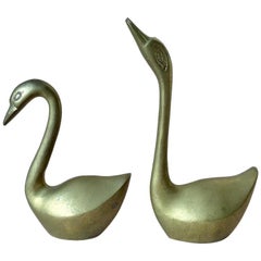 Vintage German Brass Swan Birds Figurines, Set of 2